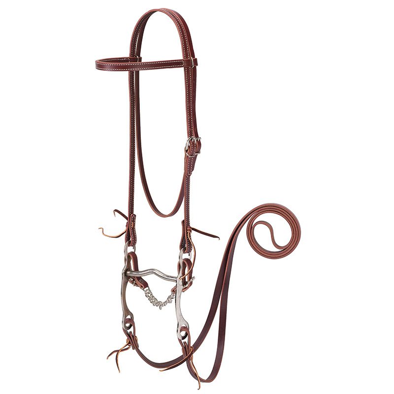 Weaver Leather Latigo Leather Browband Horse Bridle With Single Cheek Buckle - Gebo's