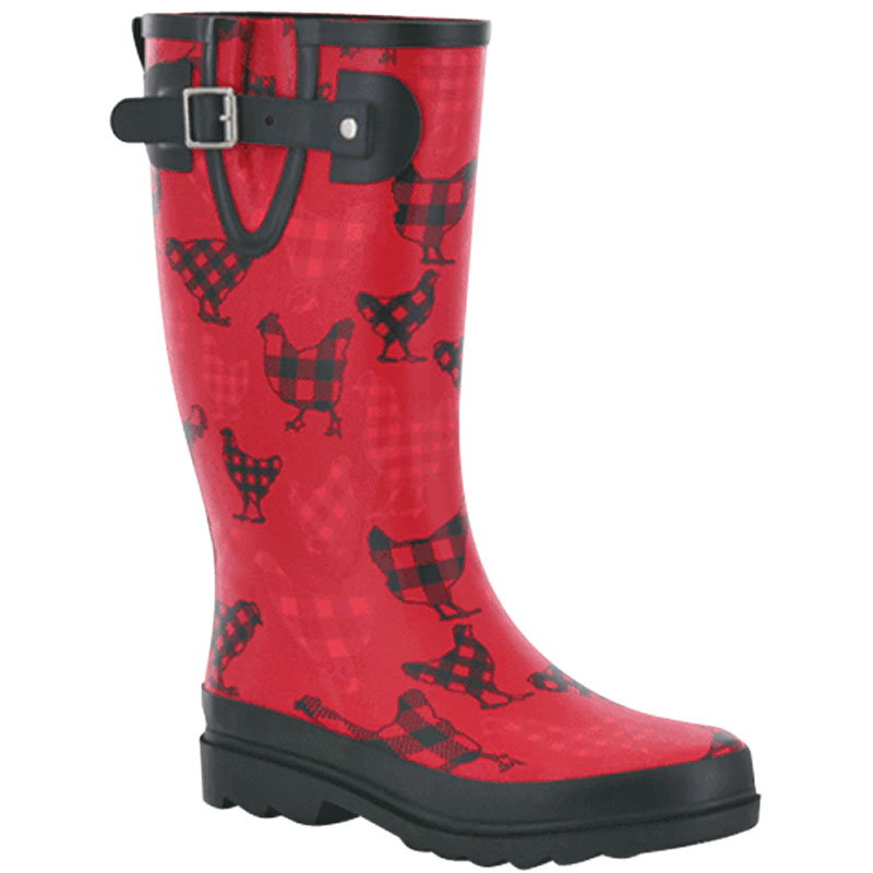 women's rain boots with chickens on them