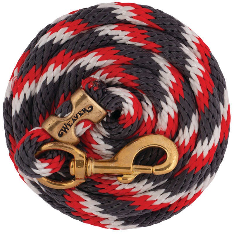 5/8"x10' Weaver Leather Poly Lead Rope With Solid Brass 225 Snap - Graphite/Red/White - Gebo's