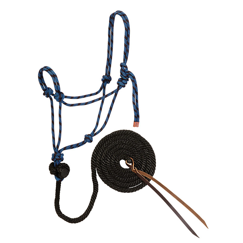 Weaver Leather Diamond Braid Rope Halter & Lead - Black/Hurricane Blue - Gebo's