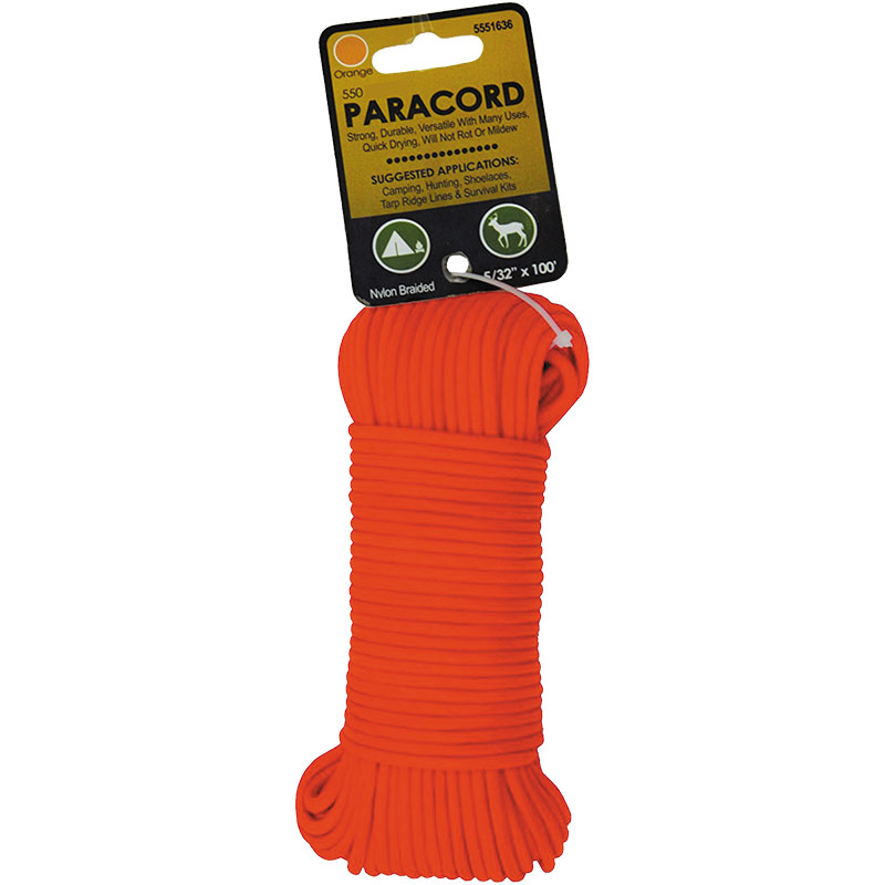 5/32"x100' 550 Paracord Orange Braided Rope Gebo's