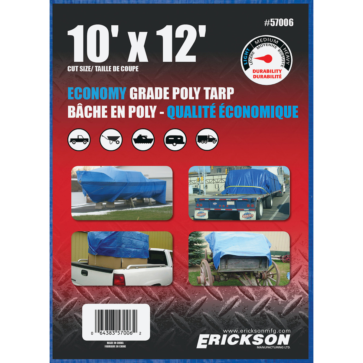10" X 12" Erickson Economy Grade Poly Tarp Blue - Gebo's