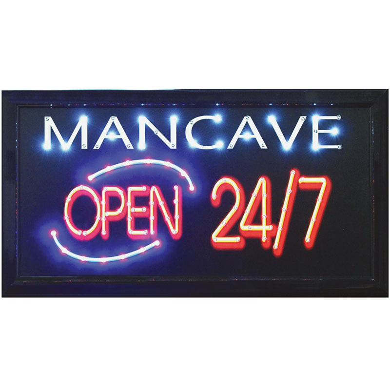 10" X 19" Sign Of The Times Man Cave Open 24 7 LED Sign - Gebo's
