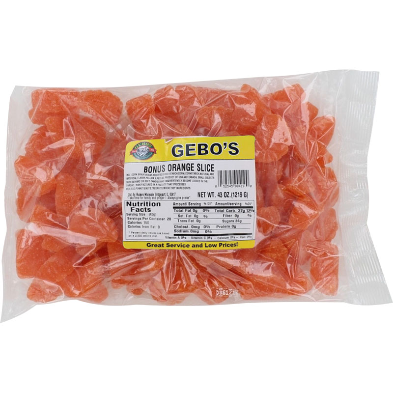 Gebo's Bonus Orange Or Cherry Slice Bagged Candy - Gebo's
