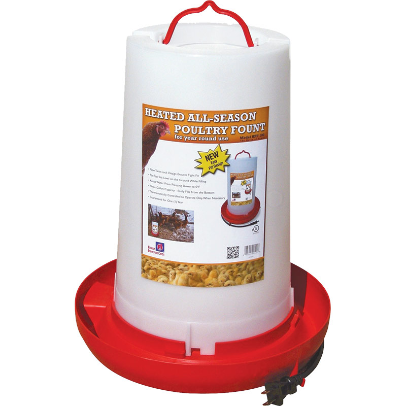 3 Gal. Heated Plastic Poultry Fountain - Gebo's