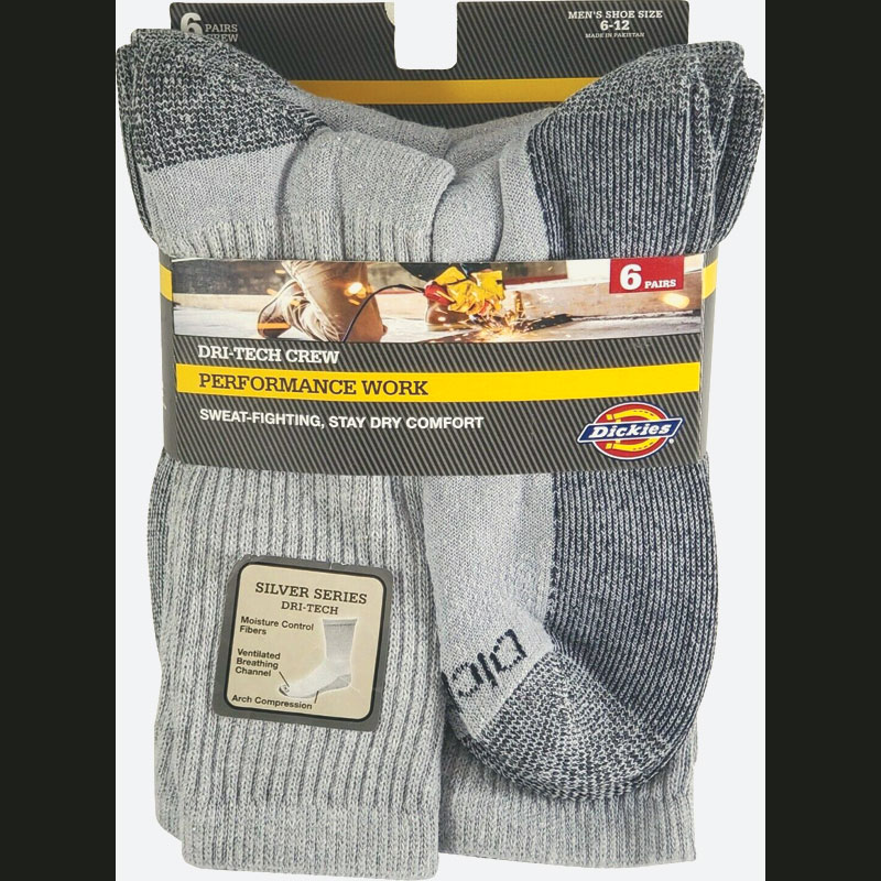 6 Pk. Dickies Men's Dri-Tech Crew Performance Work Socks - Gebo's