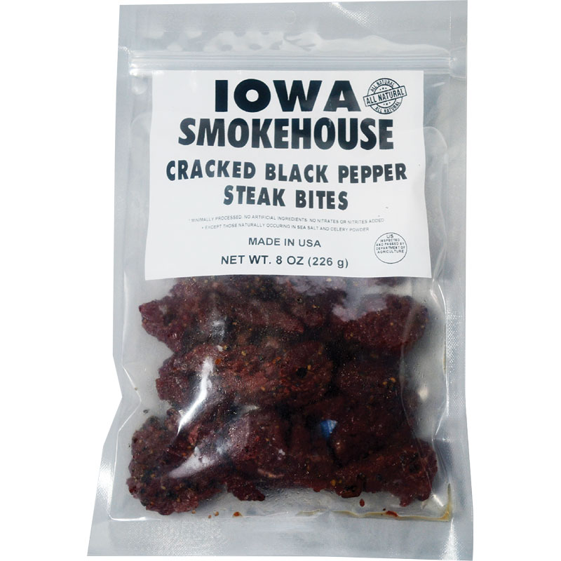 Iowa Smokehouse 8 Oz. Cracked Black Pepper Steak Bites - Gebo's