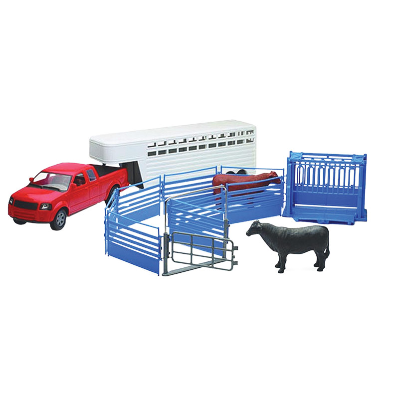 1:18 New Ray Pickup With Cattle Trailer & Cow Playset - Gebo's