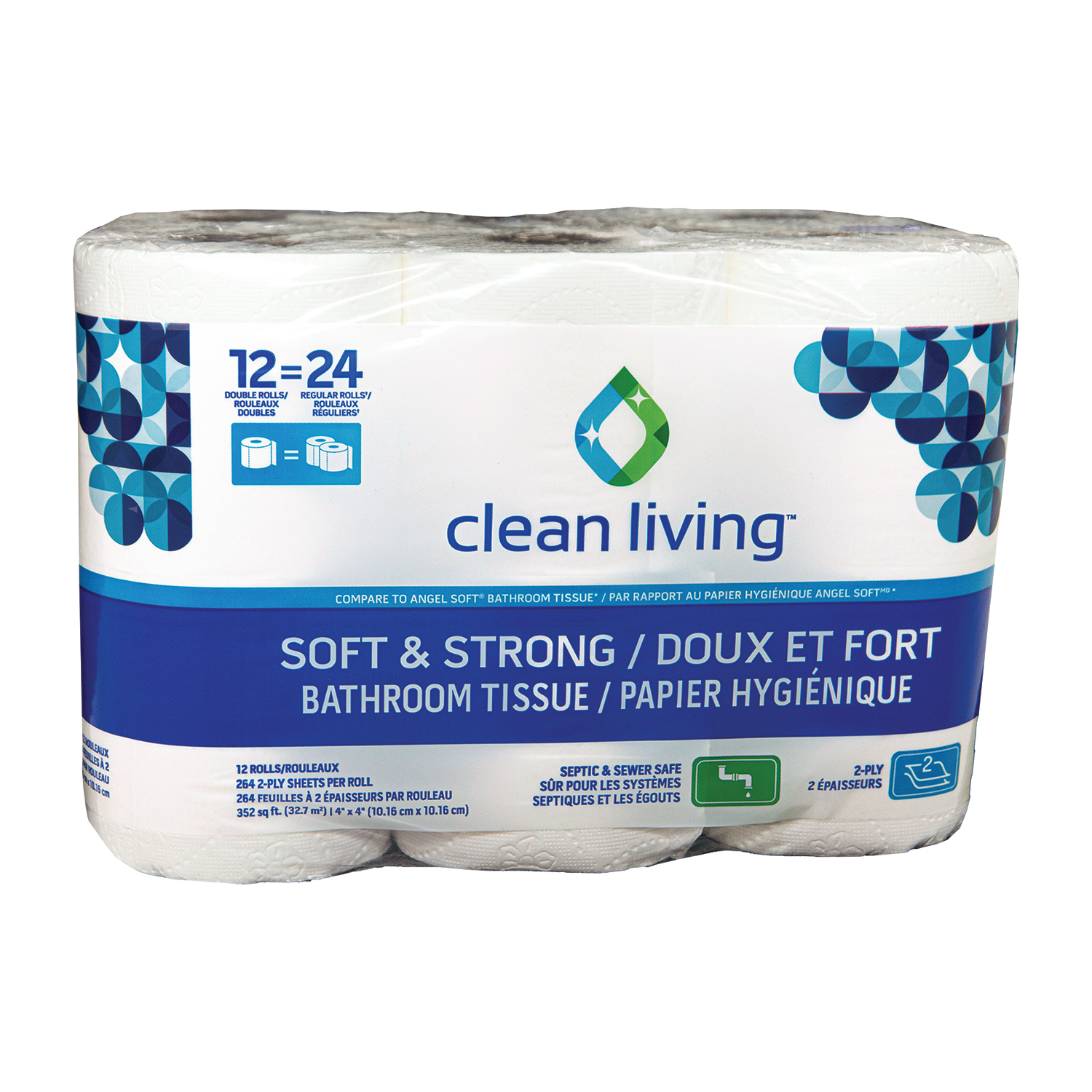 12 Ct. Clean Living Bathroom Tissue - Gebo's