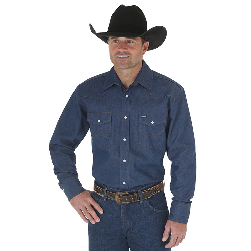 Men's Wrangler Cowboy Cut Firm Finish Long-Sleeve Work Western ...